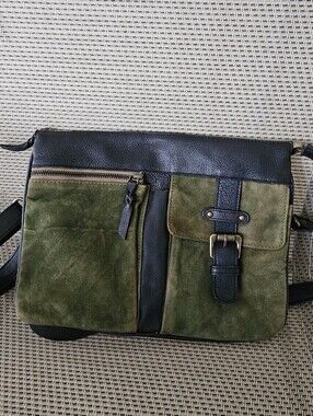 LATICO GYPSY HANDBAG, GREEN SUADE VINTAGE HANDBAG, LATICO CROSSBODY PURSE